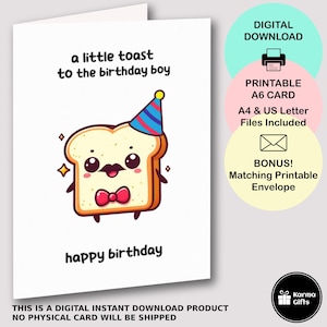 Printable Birthday Toast Card, Funny Pun Greeting Card, Instant Download, Matching Printable Envelope, A Toast To The Birthday Boy