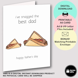 Printable Snagged The Best Dad Father's Day Card, Funny Aussie Food Pun A6 Greeting Card, Instant Download, Matching Printable C6 Envelope