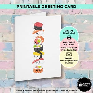 Cute Sushi Greeting Card, Sushi Stack, Sushi Lovers, Matching Envelope, All Occasions, Birthday, Thank you, Anniversary, Celebration