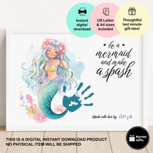 Arte imprimible con huellas de manos de sirena, Sé una sirena y sensacional, Idea de regalo de último minuto, Manualidad imprimible fácil para niños, Actividad para niños pequeños