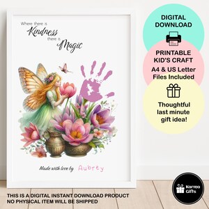 Arte imprimible con huellas de manos de hadas, donde hay bondad hay magia, regalo de último minuto, manualidad fácil para niños, actividad para niños pequeños, jardín de hadas