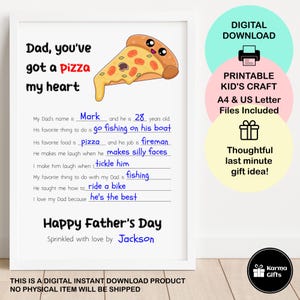 Druckbares Vatertagsgeschenk, Alles über Papa Pizza Fingerabdruck Kunst, Kinder Handwerk, Kleinkind Last Minute Geschenk für Papa, du hast eine Pizza mein Herz bekommen