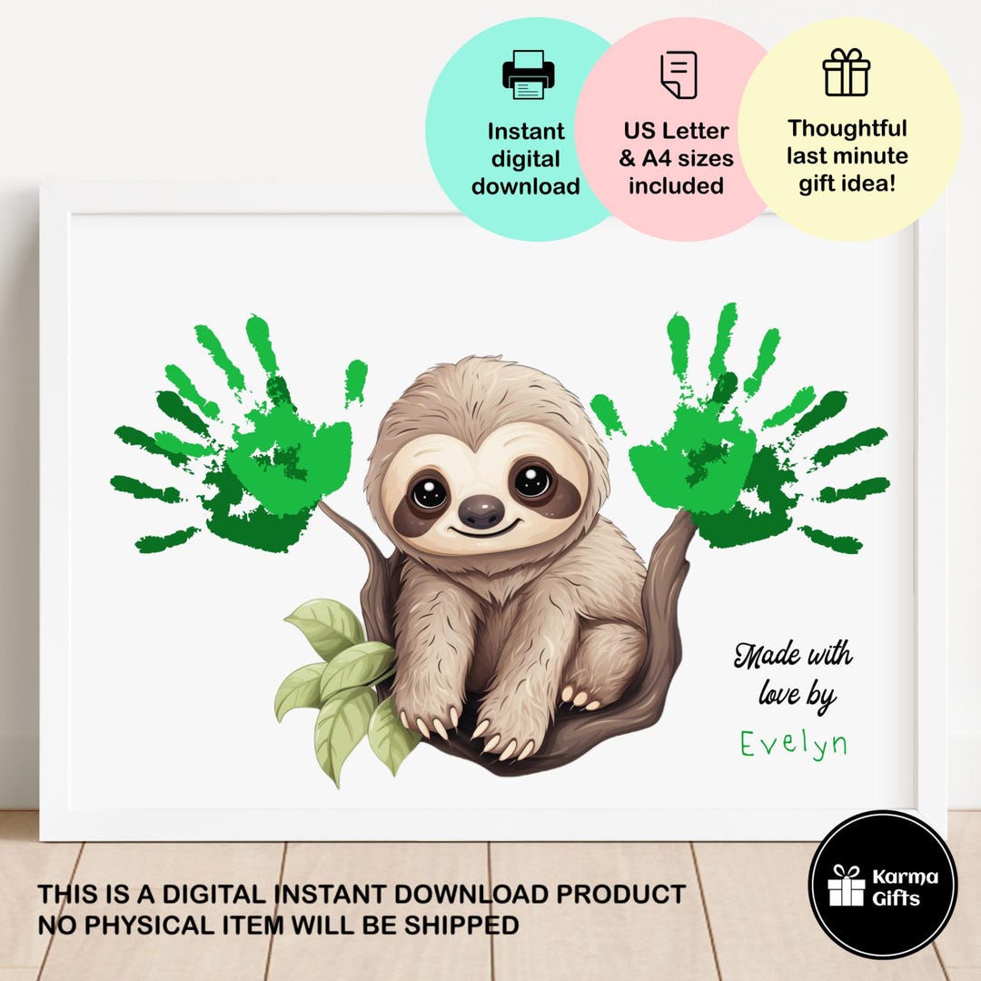 Printable Sloth Handprint Art, Last Minute Gift Idea, Easy Kid's Craft ...