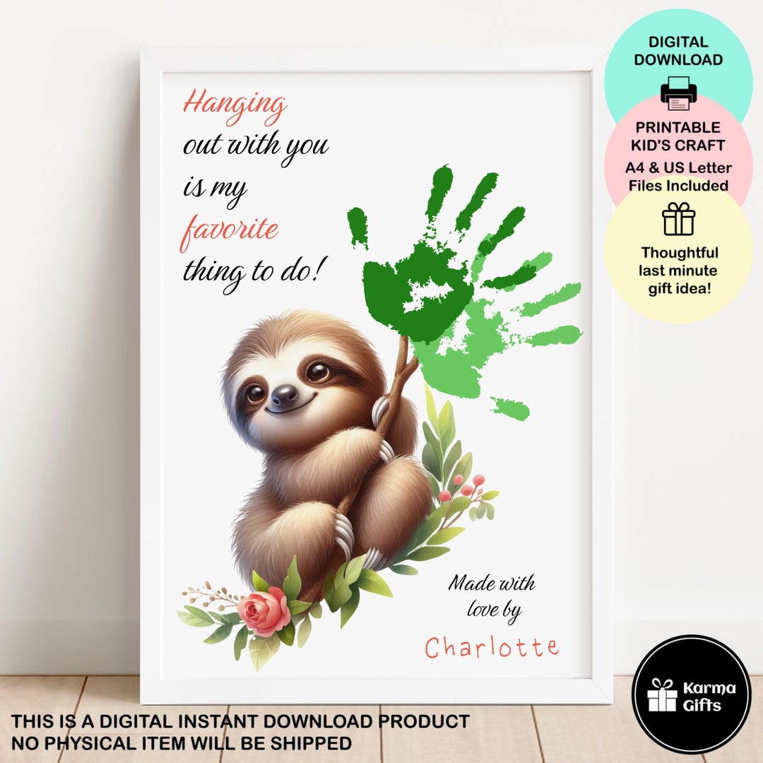 Printable Sloth Handprint Art, Last Minute Gift Idea, Easy Kid's Craft ...