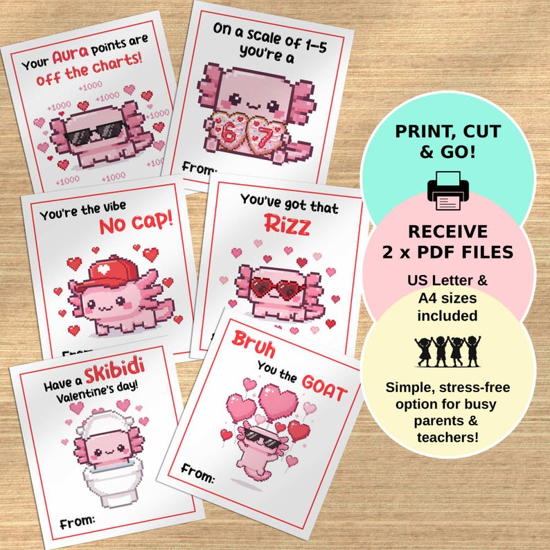 Slang Kids Valentine's Day Cards, Funny Axolotl Teen Tween Gen Alpha ...