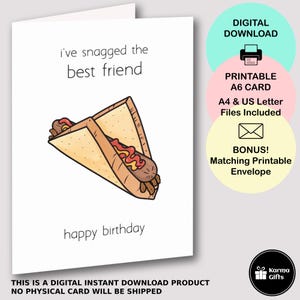 Printable Snagged The Best Friend Happy Birthday Card, Aussie Food Pun A6 Greeting Card, Instant Download, Matching Printable C6 Envelope