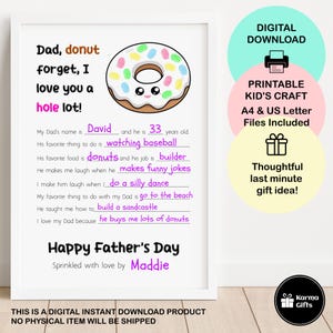 Regalo imprimible para el Día del Padre, Arte con huellas dactilares de donuts, Manualidades para niños, Regalo de último minuto para niños pequeños, Donut "Olvídate de que te amo mucho"