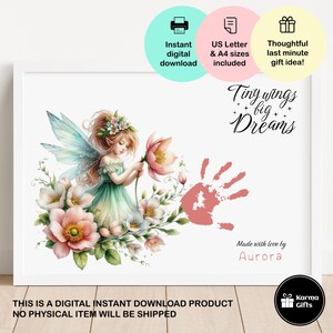 Arte imprimible de huellas de manos de hadas, Alas pequeñas, Grandes sueños, Regalo de último minuto, Manualidad fácil para niños, Actividad para bebés, Arte mural para jardín de hadas