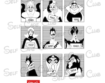 Disney Bösewichte Mugshot Jail Digitale Kunst - Ursula, Cruella, Böse Königin, Hades, und Mehr | Druckbare Wandkunst T Shirt Becher PNG