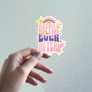 Happily Ever After Sticker | Peter Pan Decal | Fairy Tale Sticker | Weatherproof Outdoor Decal | Tinker Bell Pink Sparkle