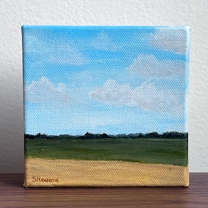 Field, Landscape, Original Acrylic Painting on 4”x4” Canvas