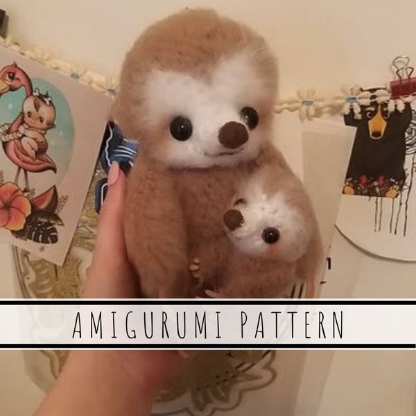 Sloth Amigurumi Pattern PDF - Three Toed Sloth - Momma and Baby - New Mom - Baby Shower - English PDF - Instant Download