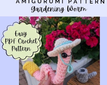 Worm in Sun Hat Amigurumi Crochet Pattern - Gardening Worm Plush - Beginner Crochet Pattern - Instant Download PDF - Cute Crochet Toy