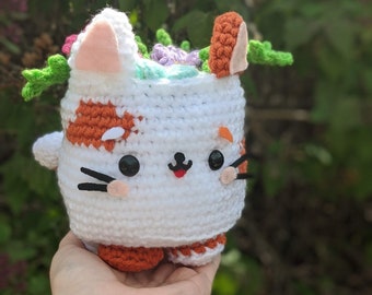 Cat Planter Crochet Amigurumi Pattern - Kawaii - Crazy Cat Lady - Apartment Therapy - Housewarming Gift - PDF - Instant Download - English