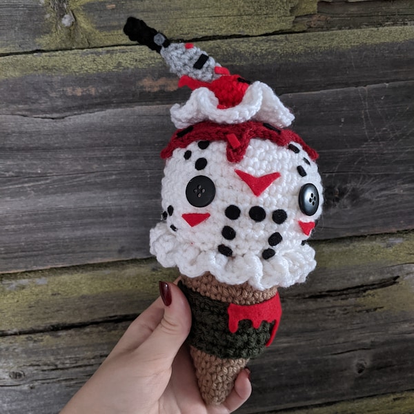 Horror Ice Cream Amigurumi Pattern PDF - Jason - Crystal Lake - Halloween - Slasher - Horror - Creepy Cute - Kawaii - Instant Download