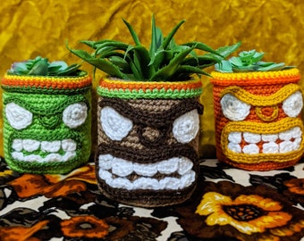 Tiki Planter Crochet Amigurumi Pattern - Kitsch - Tiki Bar - Apartment Therapy - Housewarming Gift - PDF - Instant Download - English