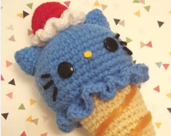 Crochet Ice Cream Cat Amigurumi Pattern - Kawaii Kitty (PDF - Instant Download)