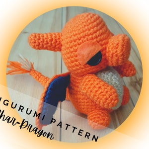 Char-Dragon Anime Amigurumi Häkelanleitung PDF - Feuerspeiender Drache - Catch &#39;Em All - #6 - Original 151 - Instant Download - Geeky häkeln