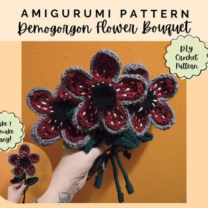 Demogorgon Crochet Flower Bouquet Pattern - Upside Down - Hawkins - Creepy Cute - Carnivorous Flower - Instant Download - Crochet Flowers