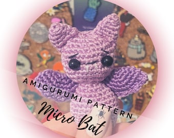 Patrón Amigurumi de Murciélago en Miniatura PDF - Micro Crochet con Hilo de Bordado - SOLO PATRÓN - Mini Murciélago de Juguete de Ganchillo - Halloween - Crochet Lindo Espeluznante