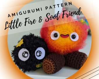 Kawaii Fire and Soot Friend Amigurumi Pattern PDF - Anime - Movie - Anthropomorphic - May All Your Bacon Burn - Instant Download