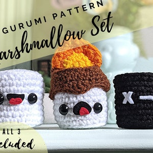 Marshmallow Set Amigurumi Pattern PDF - Camping - Food - Burnt Marshmallow - Summer - Play Food - Make Believe - Campfire Set - Toy Set