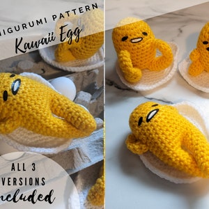 Kawaii Egg Friend Amigurumi Pattern PDF - Anime - Movie - Anthropomorphic - Playfood - Eggie - Kawaii Food Amigurumi - Instant Download