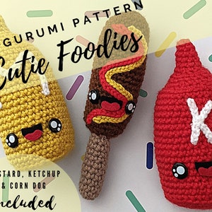 Ketchup, Mustard and Corn Dog Set Amigurumi Pattern PDF - BBQ - Food  - Summer - Play Food - Make Believe - Hot Dog - Toy Set