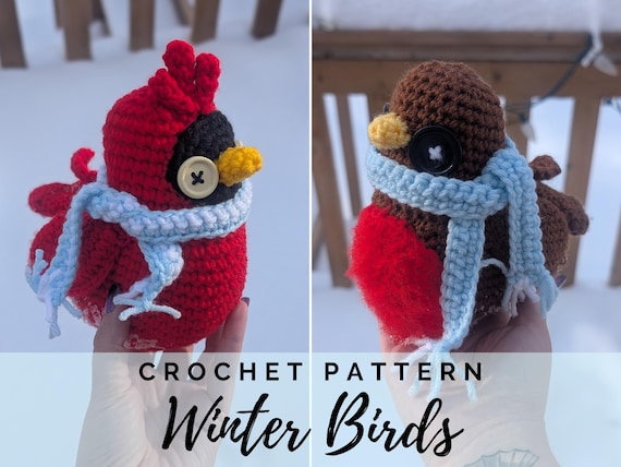 Winter Birds Amigurumi Pattern PDF - Cardinal and Robin Pattern - Holiday Gift - Christmas Birds - Bird Amigurumi - Instant Download