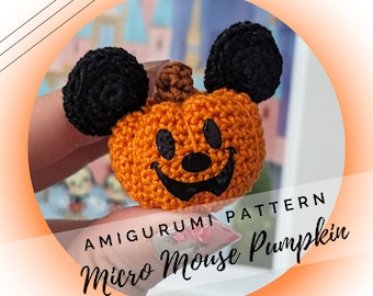 Halloween Mouse Micro Amigurumi Pattern PDF - Miniature Jack-O-Lantern - Mini Halloween Pumpkin - English PDF Crochet - Instant Download