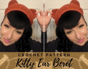 Cat Ear Beret Hat Pattern PDF - Kitty Cat Cosplay Hat - Kawaii Beret with Cat Ears Crochet Pattern - English PDF Crochet - Instant Download