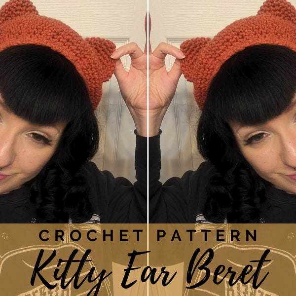 Cat Ear Beret Hat Pattern PDF - Kitty Cat Cosplay Hat - Kawaii Beret with Cat Ears Crochet Pattern - English PDF Crochet - Instant Download