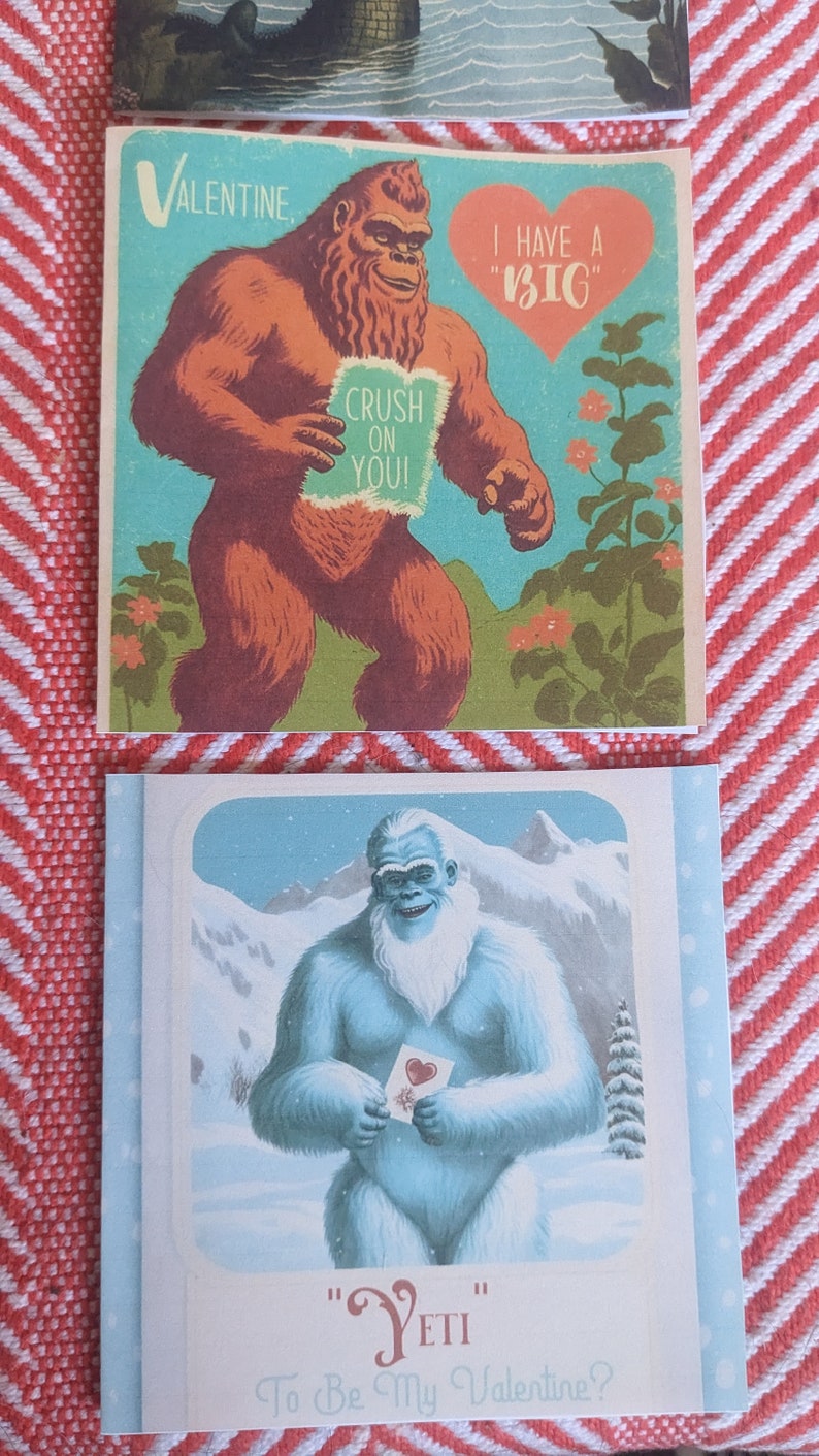 Print at Home - Vintage Inspired Cryptid Valentine's - 1950's Valentine's Card Printables - Cute Kid's Printable Valentine's - PDF Print image 5