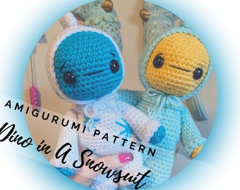 Patrón Dinosaurio Amigurumi PDF - Dinosaurio Traje de Nieve - SOLO PATRÓN - Inglés - Juguete Amigurumi - Dinosaurio de Ganchillo - Regalo Baby Shower de Ganchillo