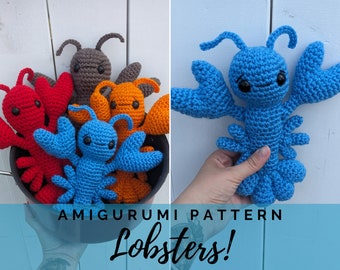 Lobster Amigurumi Pattern PDF - Blue Lobster - Valentine's Gift - Crustacean - Sea Creature - Seafood Amigurumi - Instant Download