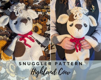 Cow Amigurumi Snuggler Crochet Pattern: Highland Cow (PDF)