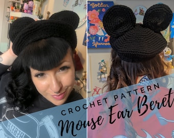 Mouse Ear Beret Hat Pattern PDF - Mouse Ear Hat - Kawaii Beret with Mouse Ears Crochet Pattern - English PDF Crochet - Instant Download