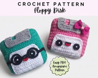 Amigurumi-Häkelanleitung für eine Diskette (PDF) – Retro-Technik-Plüschtier – Geschenk für Nerds – Computerdiskette – Häkelanleitung für ein Spielzeug – Nerdig