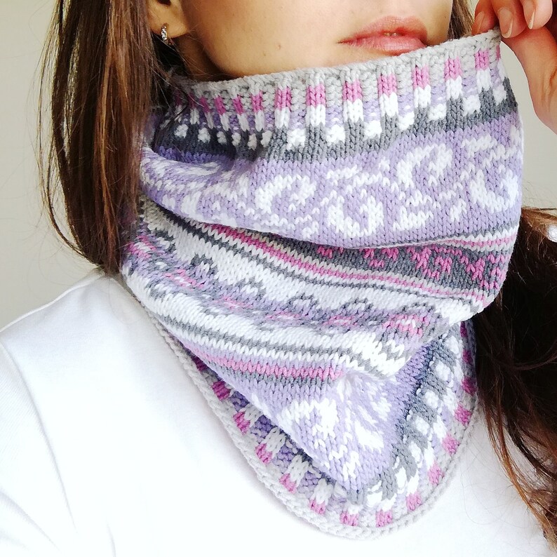 Fair Isle Cowl Scarf Neck Warmer With Soft Cotton Snood Etsy