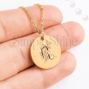 Personalized Capricorn Necklace – Floral Zodiac Coin Pendant, Custom Astrology Jewelry, Engraved Horoscope Gift, Gold, Rose Gold, Silver