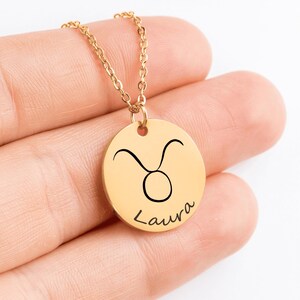 Personalized Zodiac Sign Necklace – Custom Astrology Jewelry, Engraved Horoscope Gift, Star Sign Pendant, Gold, Rose Gold, Silver Charm