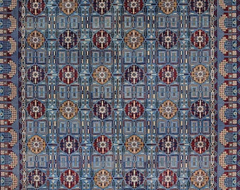 ハンドメイドのアフガニスタンウールラグ：9.11 x 13フィート、赤、青