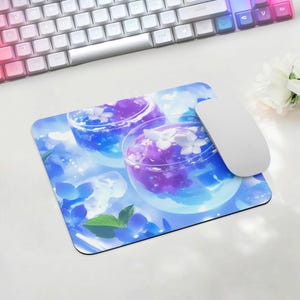 Hortensien-Gelee-inspirierte Mausmatte, Natur inspiriertes Hortensien-Design, elegantes Blumenglas-Mauspad, kleine Mausunterlage