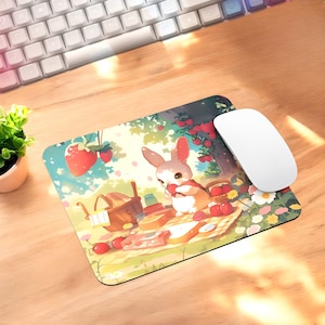 Entzückende Erdbeer-Kaninchen Maus Pad, süßes Häschen Picknick Maus Pad, bezauberndes Waldkaninchen Maus Pad, kleine Maus Pad
