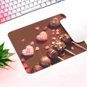 Chocolate Pops kleines Mauspad - süßes Schreibtisch-Accessoire, Valentinstag Candy Mauspad - süßes und süßes Design, Herz Schokolade Maus Pad
