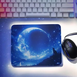 Moonlit Cat Mauspad, Celestial Night Mauspad, Sternenhimmel Katze Schreibtischmatte, Galaxy Cat Gaming Mauspad, Mauspad schwarze Katze, kleines Mauspad