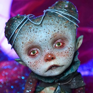 OOAK Alien Art Doll: Handmade Articulated Puppet Retro Sci-Fi creature