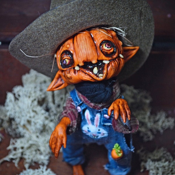 Art doll ooak pure sculpt pumpkin zombie farmer puppet classical horror monster pumpkin doll pumpkins halloween doll