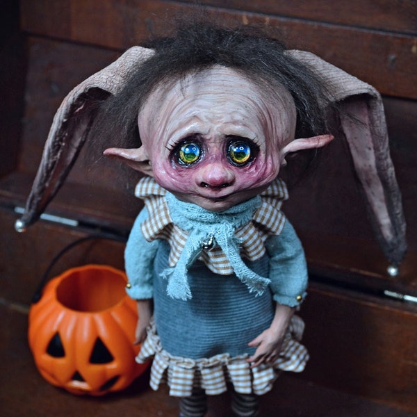 art dolls, art doll creature, goblin doll, halloween doll, monster doll, ooak art doll, sandra arteaga creatures, rabbit doll, poseable doll
