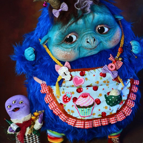 Creepy Cute Monster Couple OOAK Doll - Art Doll - Handmade Dolls, posable, articulated, creepy cute, fantasy doll, monster